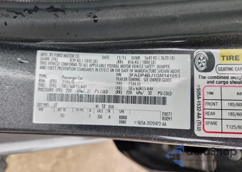 2016 Ford Fiesta Se from USA, damaged, VIN 3FADP4BJ1GM141053